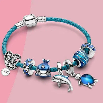 Ocean Style Armband + Charms included in leather and silver Unique Joyas