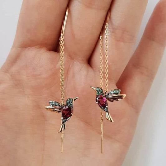 Hummingbird enamel and zirconia earrings Claire Jewelry