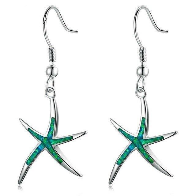 Starfish earrings made of opal and silver