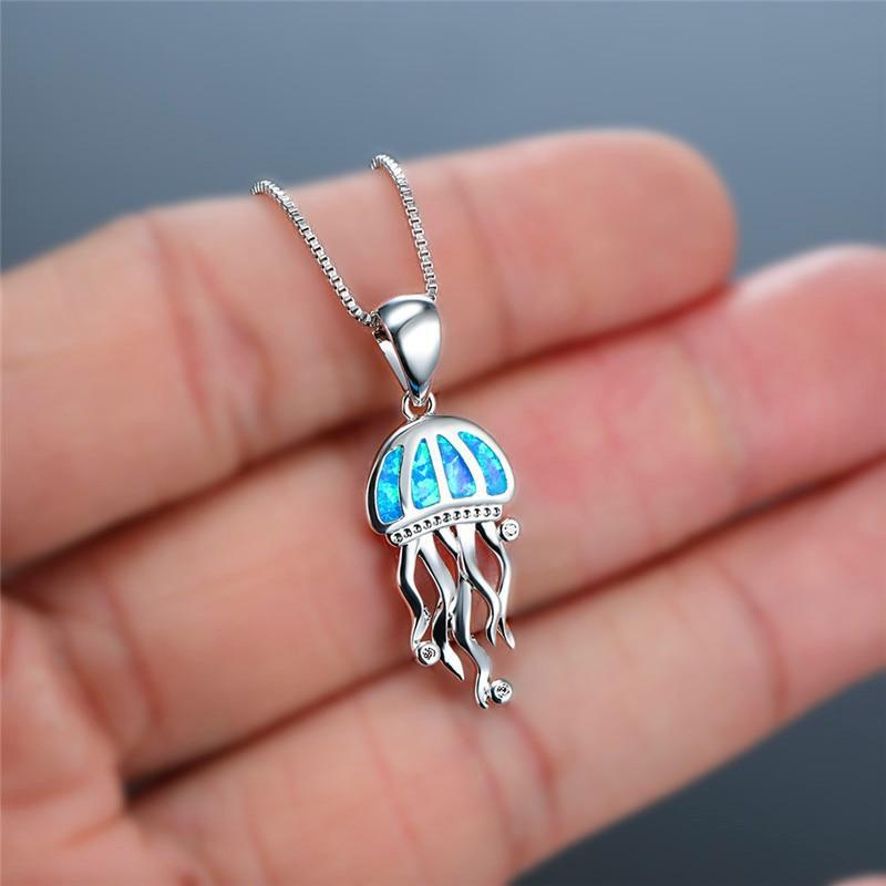 Medusa necklace made of opal and silver with zirconia