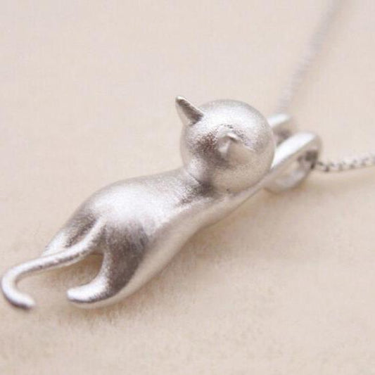 925 Sterling Silver Playful Kitty Necklace Unique Joyas