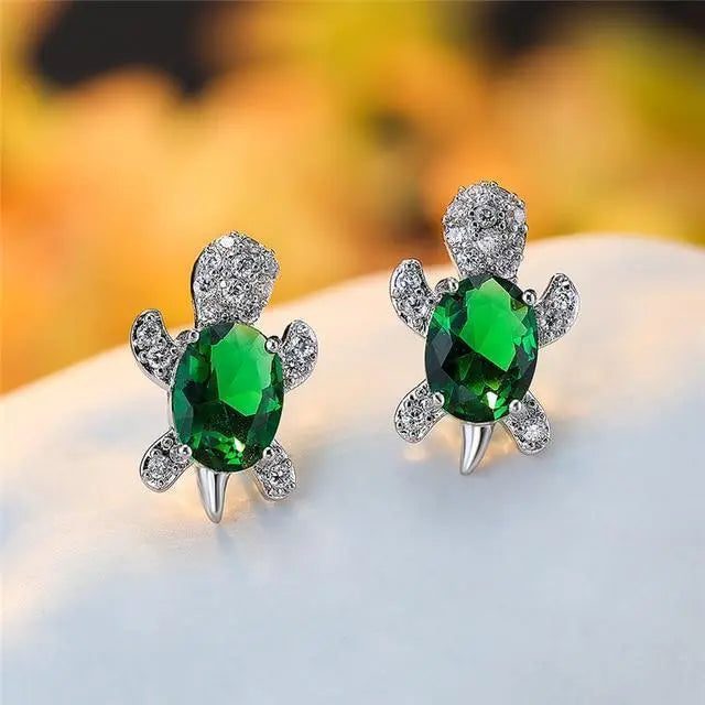 Sea Turtle Earrings made of Zirconium and Silver Unique Joyas