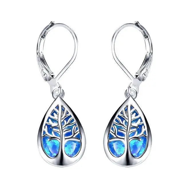 Tree of Life Earrings made of Opal and Silver Unique Joyas