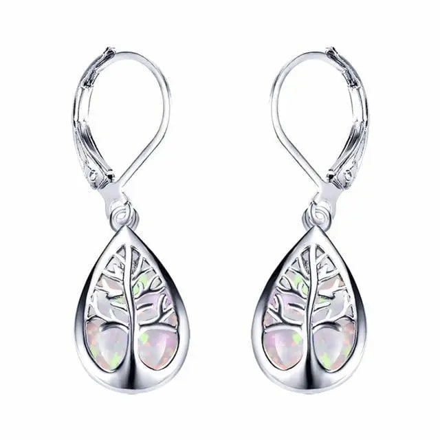 Tree of Life Earrings made of Opal and Silver Unique Joyas